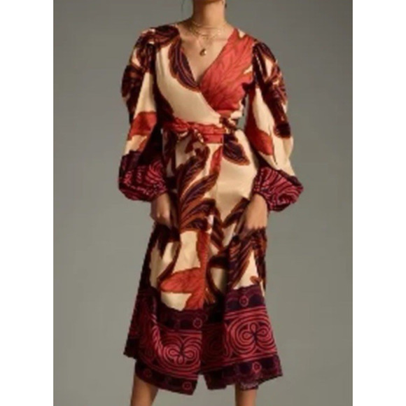 Eugenia Fernandez Maxi Dress Small Boho Wrap Midi Satin Floral Flaws - Picture 3 of 13